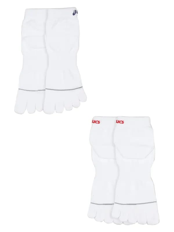 Asics Unisex 2 Pairs 5 Toes SVS White Logo Black Red Socks